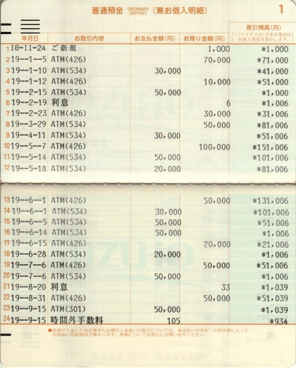 入出金の通帳